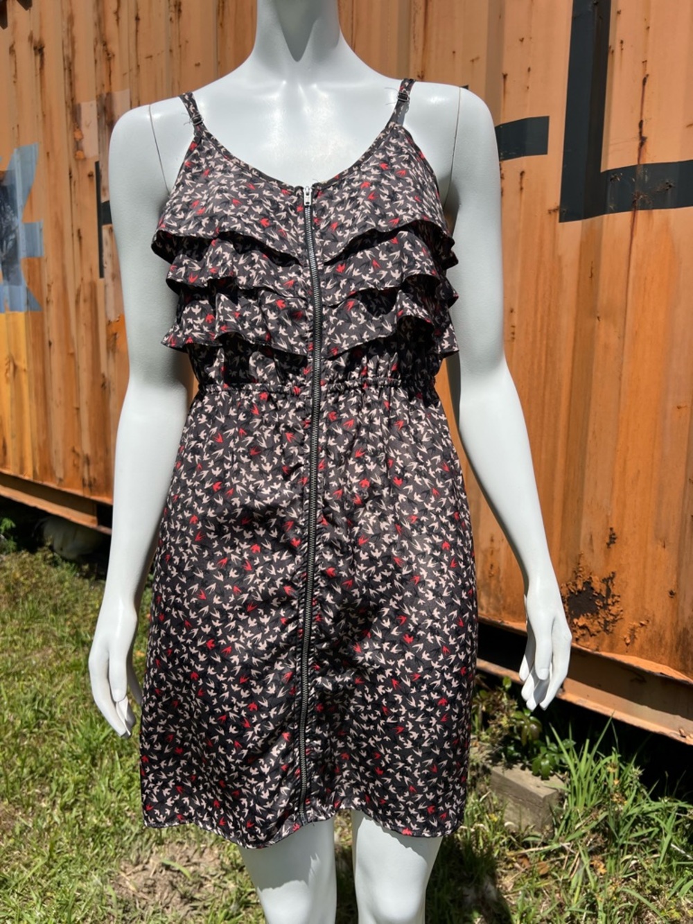 Xhilaration brown Mini Dress with Red and Cream Floral Print